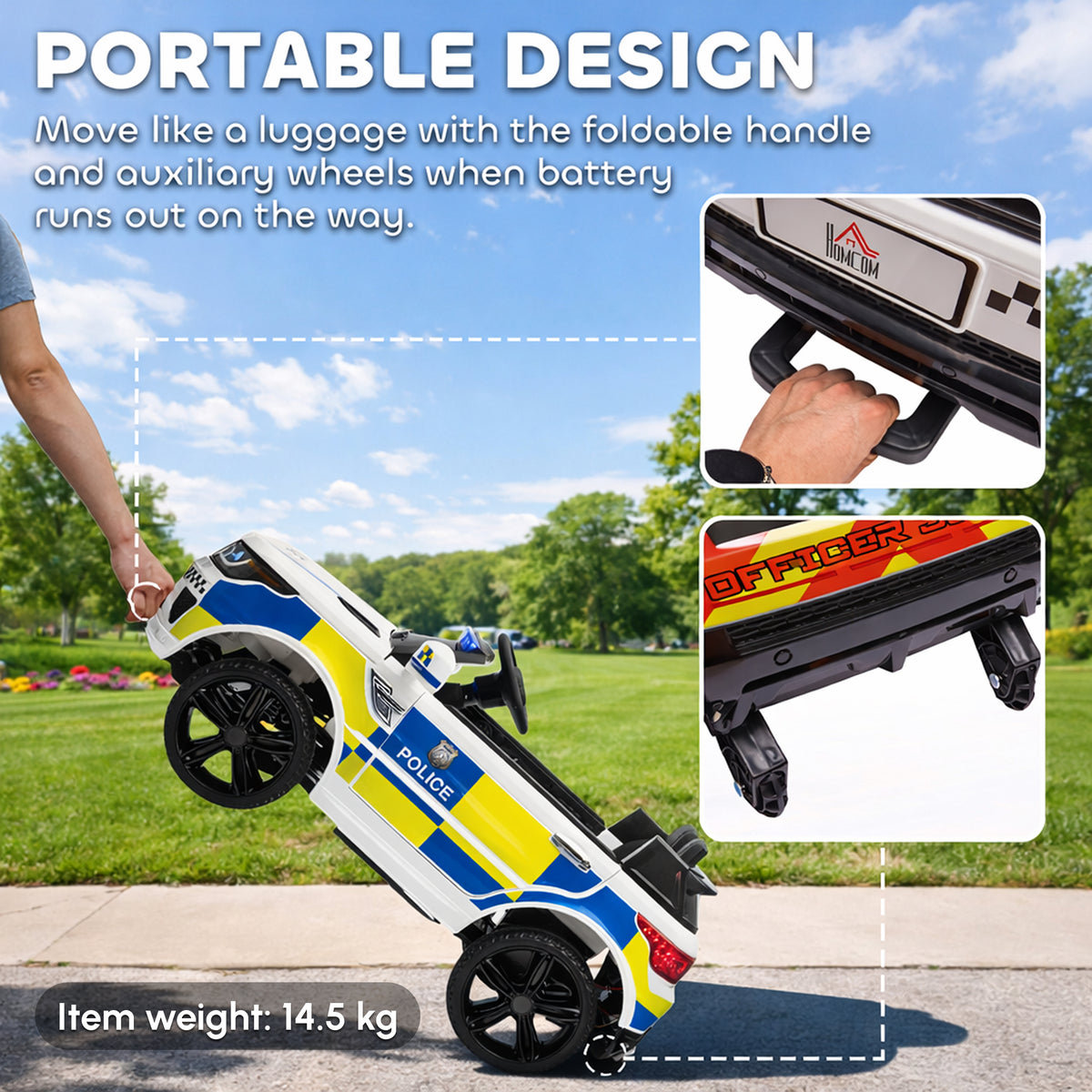 Ride on Police Kids Car 12V Electric Car for 3-6 Years with Remote Control Siren Flashing Lights Suspension, White
