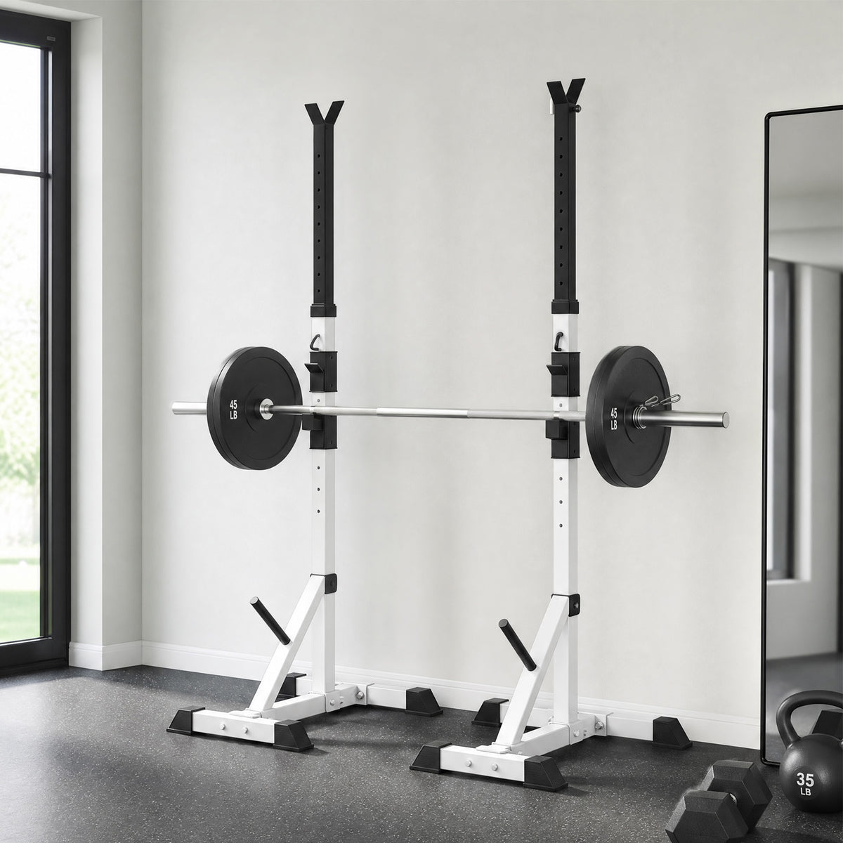 Weights Bar Barbell Rack Squat Stand Adjustable Portable Weight Lifting Max Load 200kg, Suitable For Home Gym Training Work Out