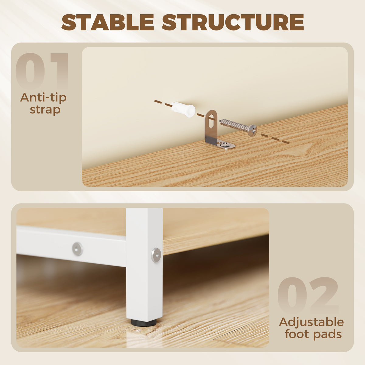 Kitchen Storage Rack with Power Outlet, USB and Type-C Ports, Drawer, Shelves and 4 Hooks, Oak and White