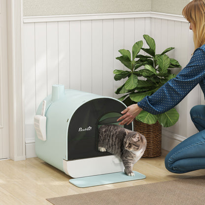 Hooded Cat Litter Box, Kitten Litter Tray, with Lid, Scoop, Filter, Flap Door