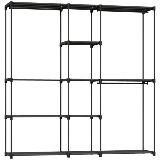 Portable Wardrobe, Open Clothes Wardrobe with 8 Shelves, 3 Hanging Rails