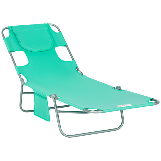 Foldable Sun Lounger with Reading Hole - Green