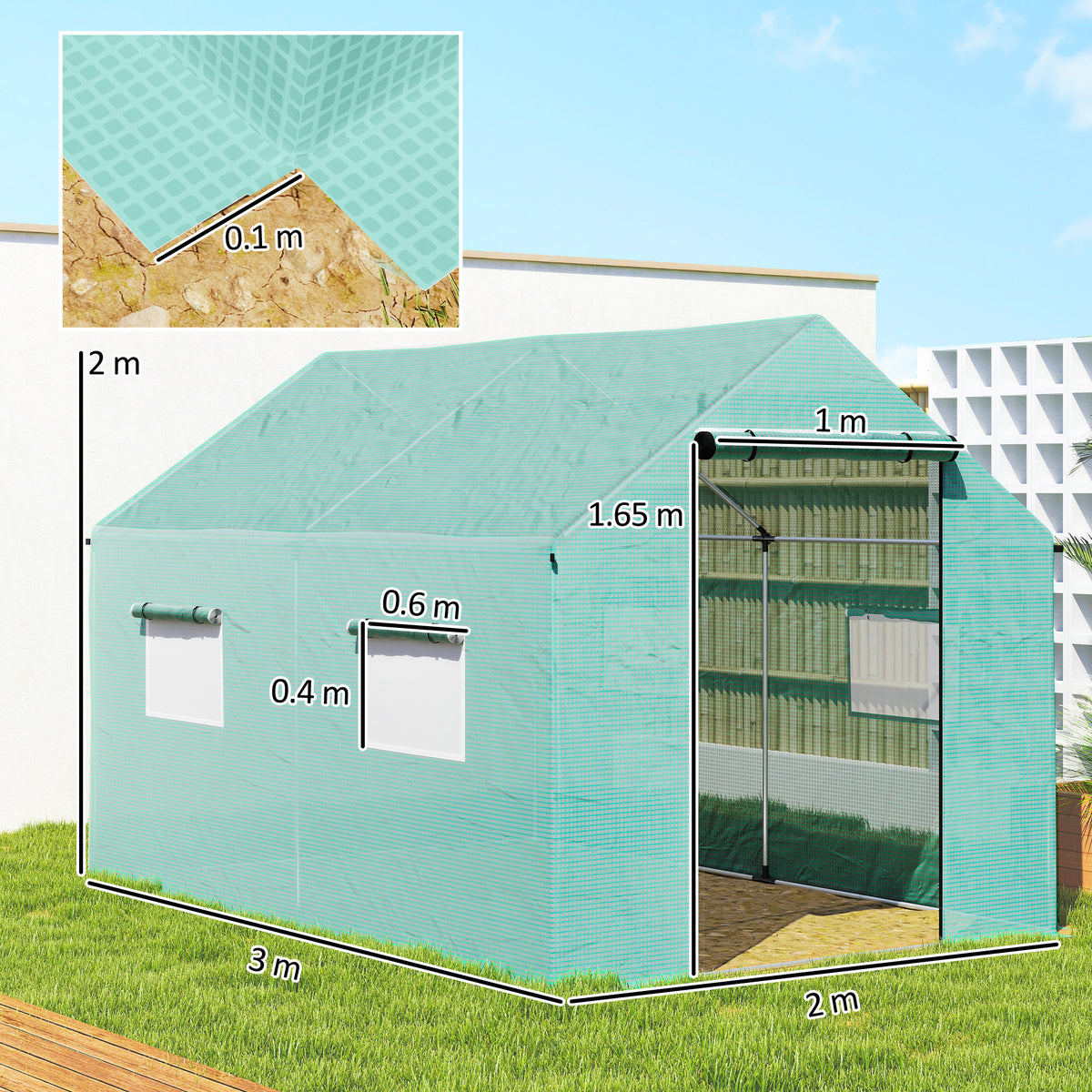 Polyethylene Walk-in Polytunnel Greenhouse, 2 x 3(m)