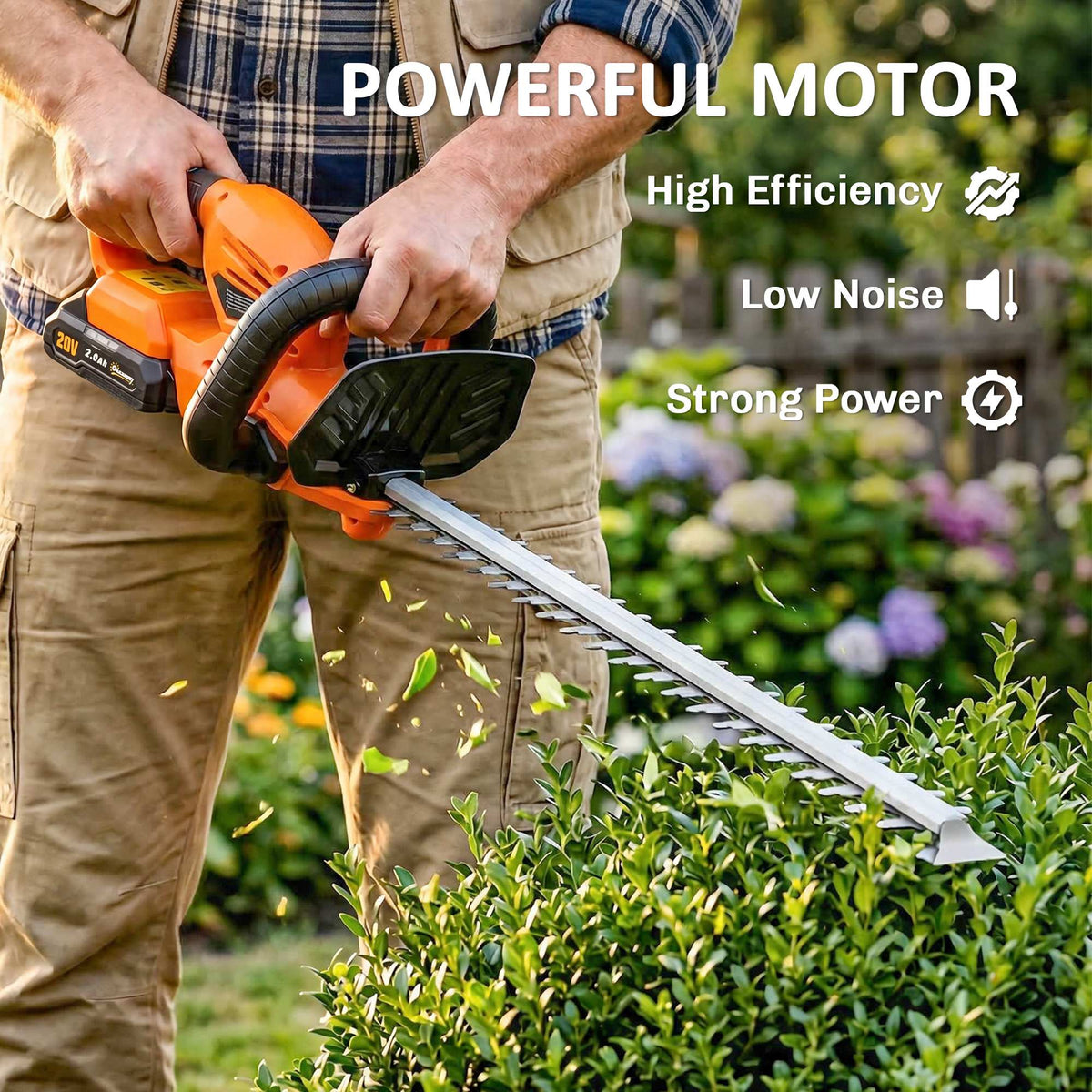 20" Cordless Hedge Trimmer, 18V Electric Hedge Cutter with 51cm Dual Action Blade, 2000mAh Battery and Charger