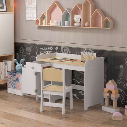 Kids Desk and Chair Set for 3-6 Years with Storage Drawer, Study Table and Chair for Children - White