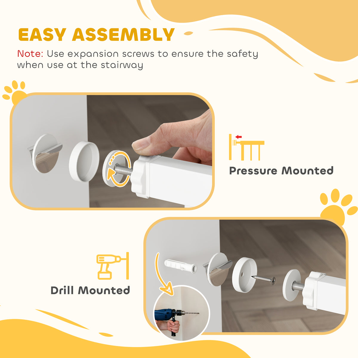 Baby Gate, Pet Safety Gate Pressure Fit, 76-81cm Wide with Two-Way Open, One-Hand Opening