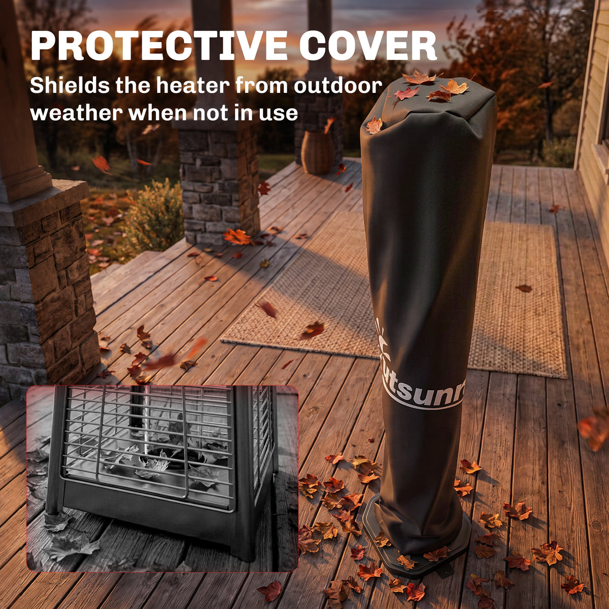 2000 W Electric Infrared Patio Heater with Cover, Free Standing/Wall Mounted IP65 Outdoor Garden Heater, Black