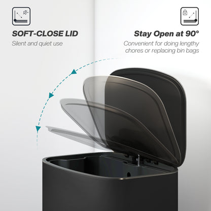 50L Kitchen Bin with Soft-Close Lid and Stay-Open Function, Stainless Steel Pedal Bin with Removable Inner Bucket, Carry Handle for Kitchen, Office, Home