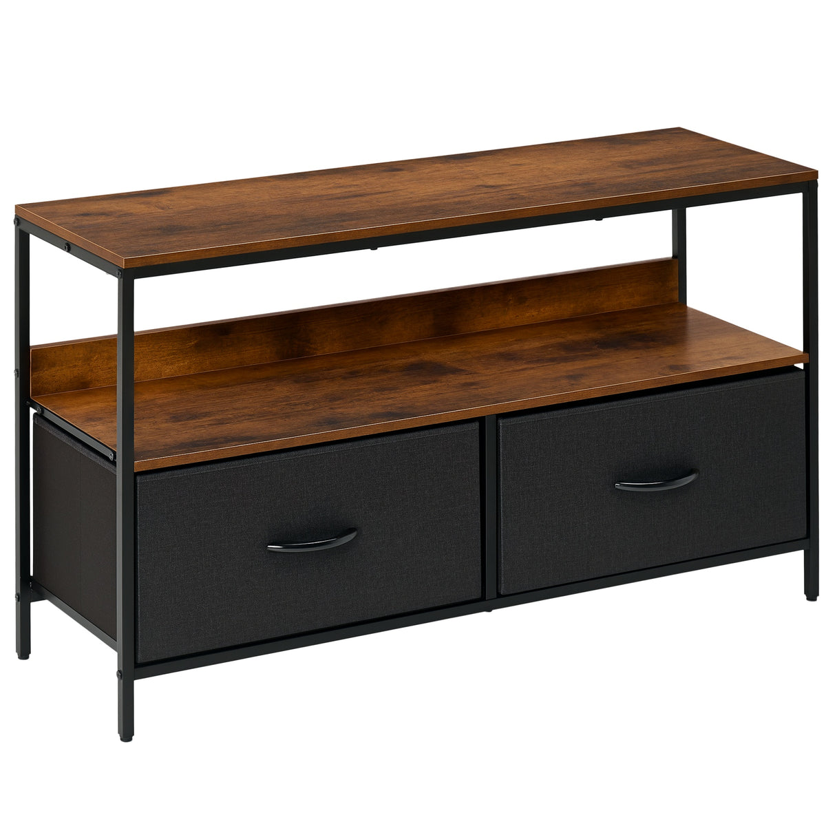 TV Stand Cabinet with 2 Foldable Drawers - Rustic Brown