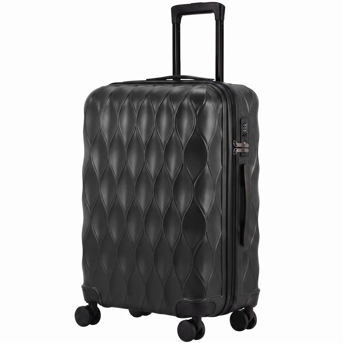 24Inch Suitcase, ABS Hard Shell Checked Luggage with TSA Lock, Spinner Wheels, Telescopic Handle, Black