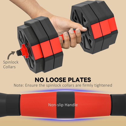 6-in-1 Adjustable Weight Dumbbells Set, Used as Kettlebell, Barbell, Dumbbell, Push-Up Stand, 30kg Free Weights Set for Men and Women Home Gym Training, Red