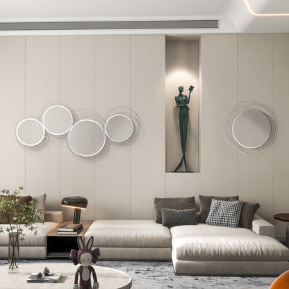 Metal Wall Art 107cm Modern Decorative Mirror Decor for Living Room Bedroom Dining Room, Silver