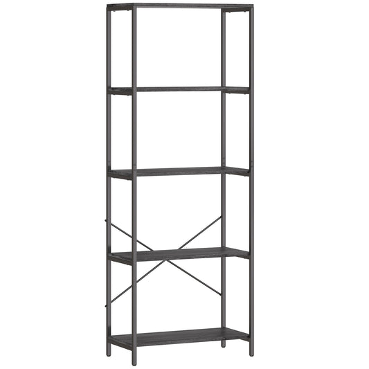 5-Tier Bookshelf, Industrial Bookcase with Metal Frame