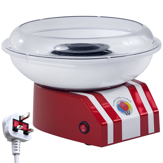 Candy Floss Machine for Kids & Adults, 550W Retro Cotton Maker for Sugar or Candies, Including 10 Candyfloss Sticks, Non-Slip Base, Red & White