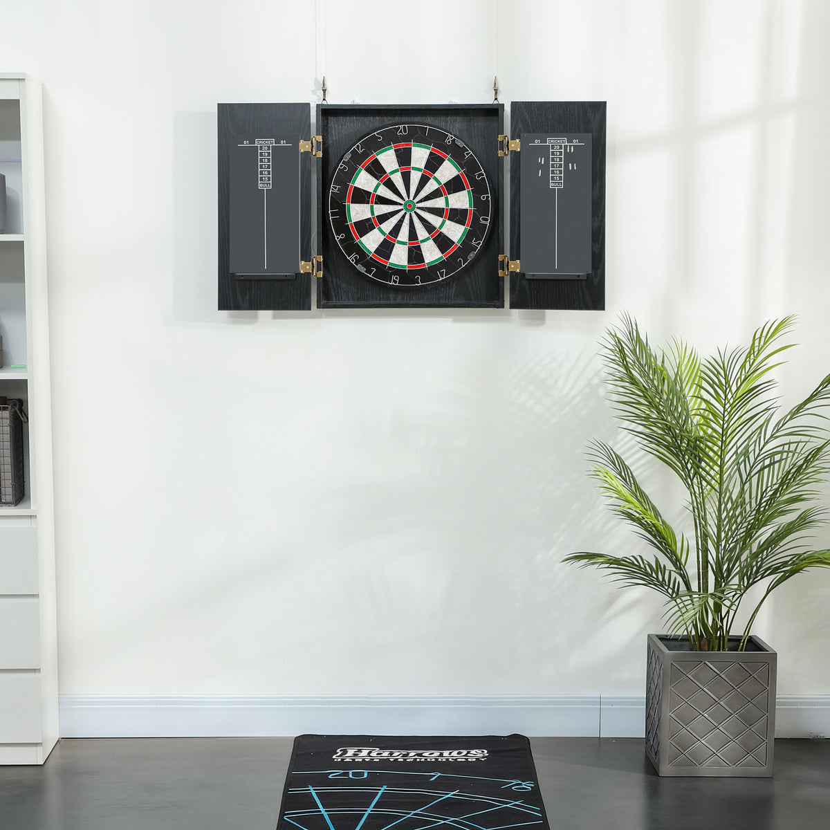 Bristle Dartboard with Cabinet, 6 Steel Tip Darts, Cabinet