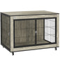 Dog Crate Furniture with Wheels, Double Doors, for Medium Dogs, Grey