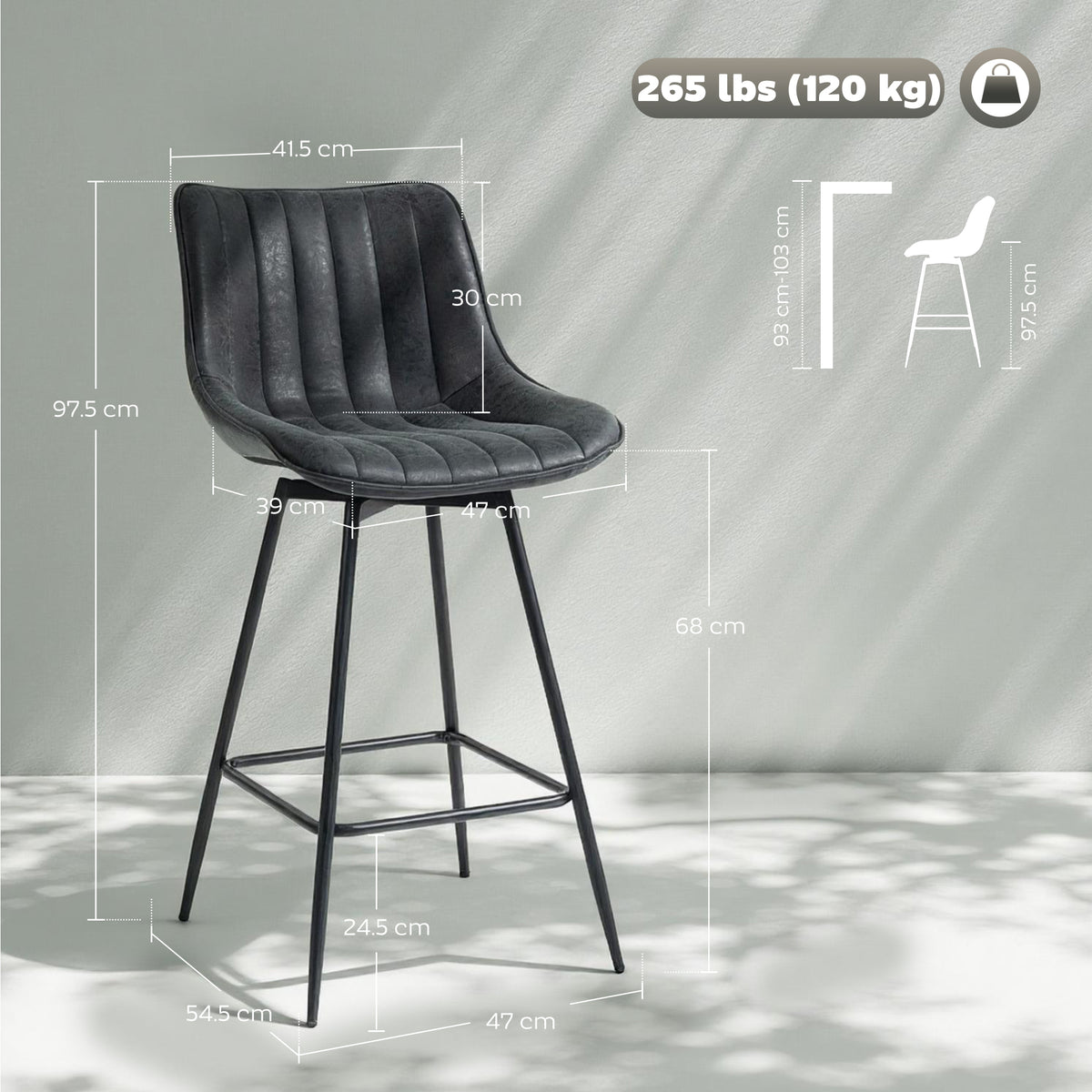 Set of 2 PU Leather Swivel Bar Stools