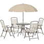Garden Patio Texteline Folding Chairs Plus Table and Parasol Furniture Bistro Set 6 Pieces - Coffee/Cream