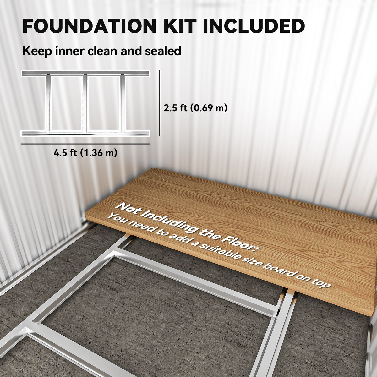 Garden Metal Tool Storage Shed with Sliding Door, Sloped Roof and Foundation Kit, 152 x 132 x 188cm