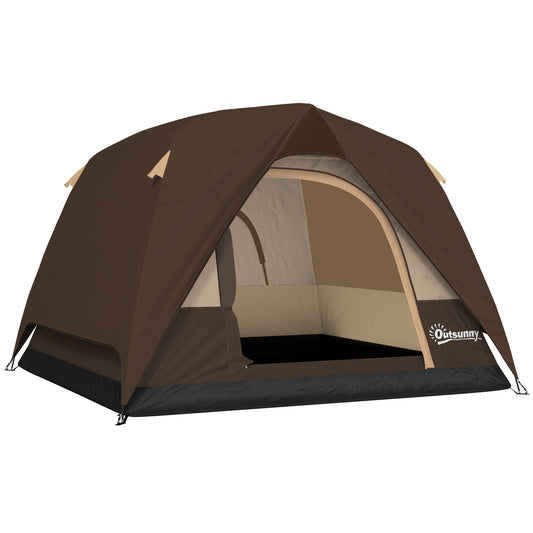 Camping Tent, Easy Set Up 2-3 Man Tent with Sewn-in Groundsheet, 3000 mm Dome Tent w/ Mesh Windows, Brown