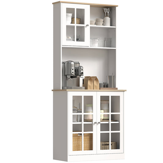 Kitchen Pantry, Buffet Hutch with 3 Storage Cabinets, 2 Open Shelves and Large Countertop for Kitchen, Living Room and Entryway