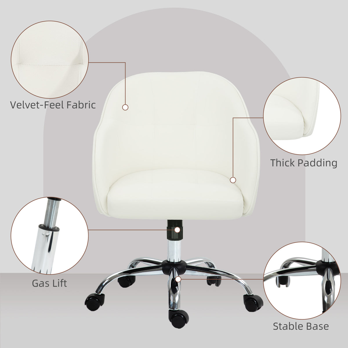 46-56 cm Velvet-feel Office Chair - Cream
