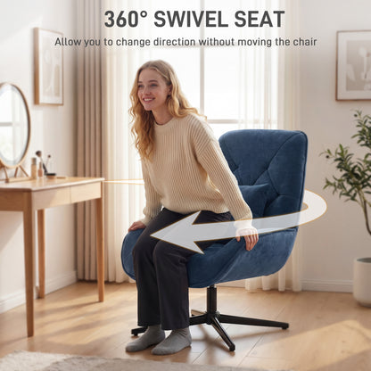 Accent Chair, Chenille Upholstered Swivel Armchair with Lumbar Pillow, High Back, Deep Seat and Metal Legs