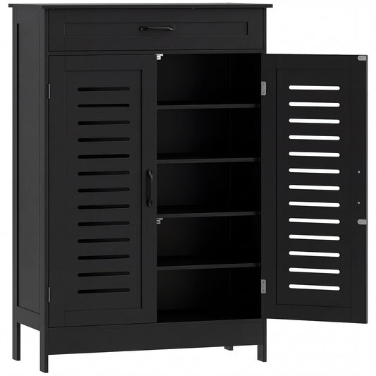 Shoe Cabinet with Louvered Doors, Modern Shoe Storage Cabinet with Drawer and Adjustable Shelves