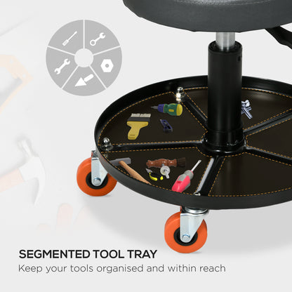 Rolling Mechanical Stool, Pneumatic Adjustable Workshop Stool with Tool Tray, Wheels