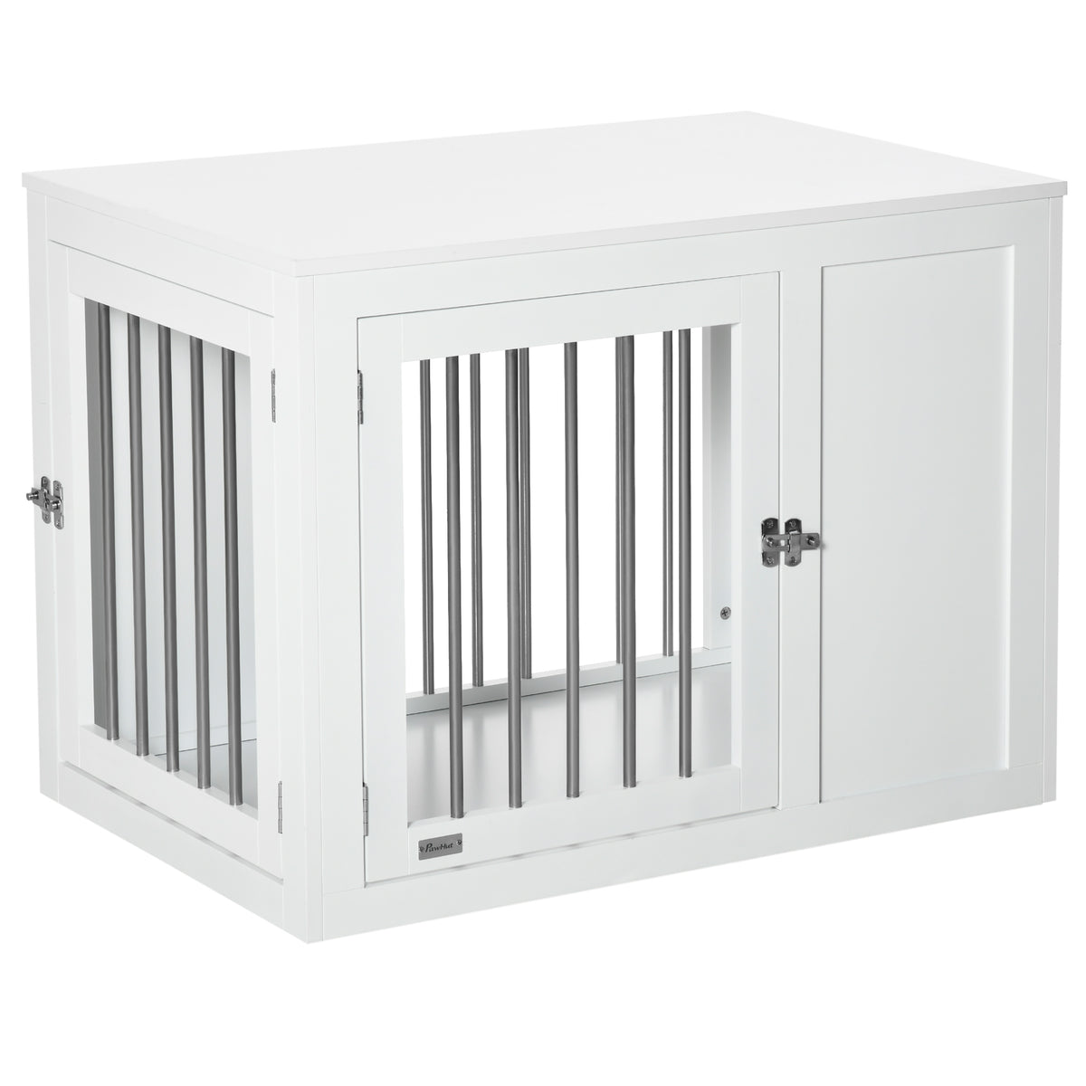 2-in-1 Dog Cage and Side Table, with Two Lockable Doors, for Medium Dogs - White