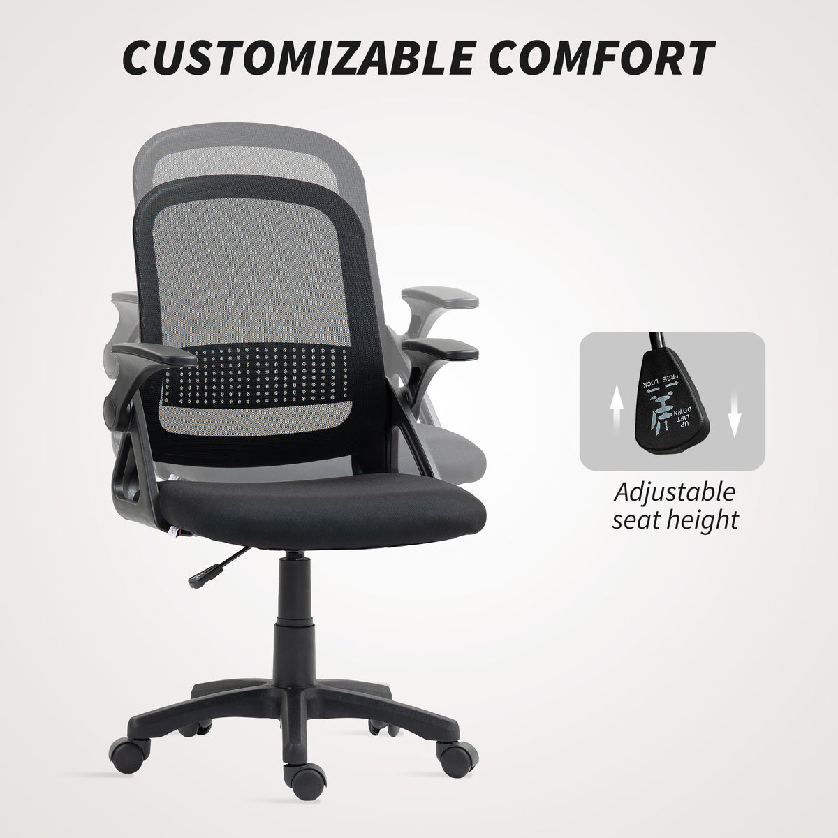 Breathable Mesh Office Chair, Ergonomic Swivel Computer Chair with Flip-up Armrests, Lumbar Back Support for Home/Office