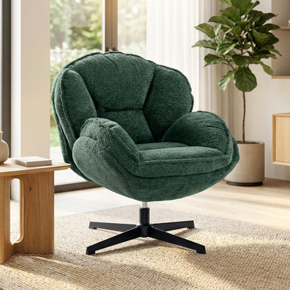 Modern Wingback Accent Chair, Velvet Armchair with Four-Star Base, S-Springs, Swivel