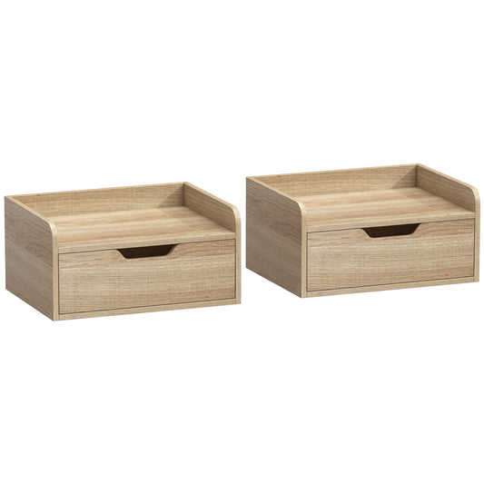Floating Nightstands Set of 2, Wall Mounted Bedside Table with Drawer for Bedroom, Natural