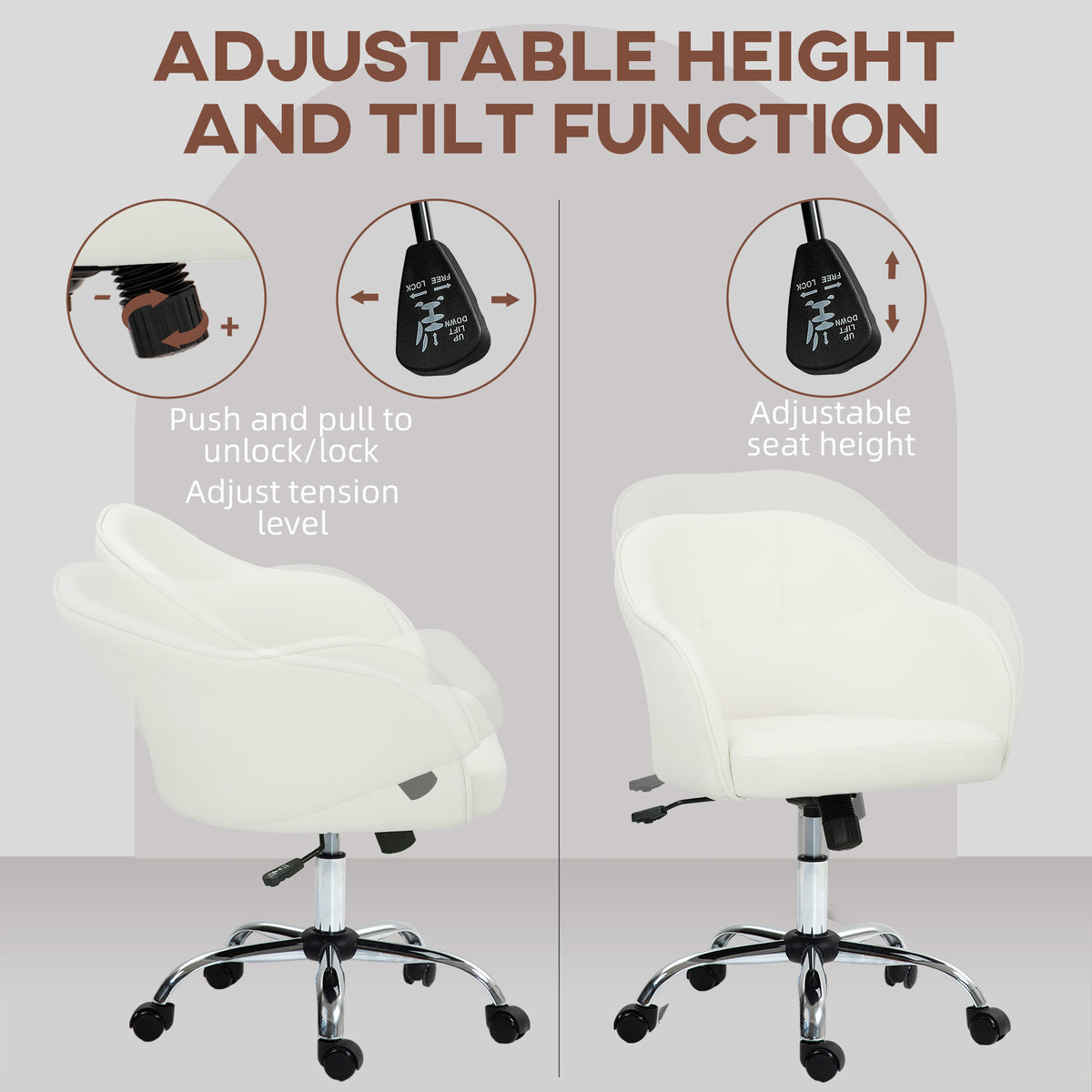 46-56 cm Velvet-feel Office Chair - Cream