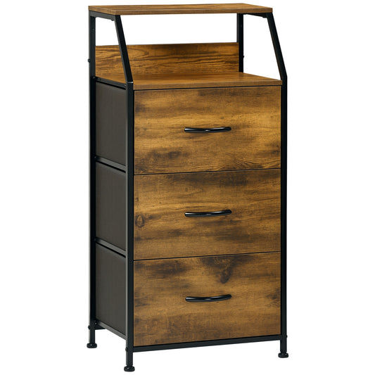 Industrial Storage Cabinet, Fabric Chest of Drawers with Display Shelves, 3 Drawers Storage Unit for Living Room, Rustic Brown