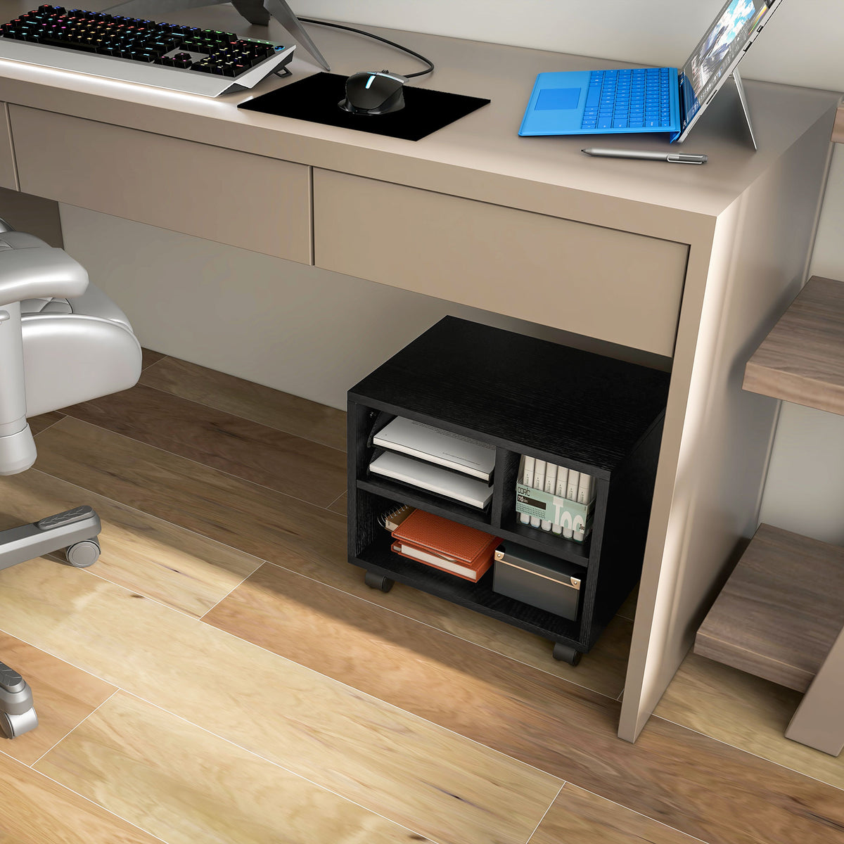 Three-Compartment Printer Cabinet, with Wheels