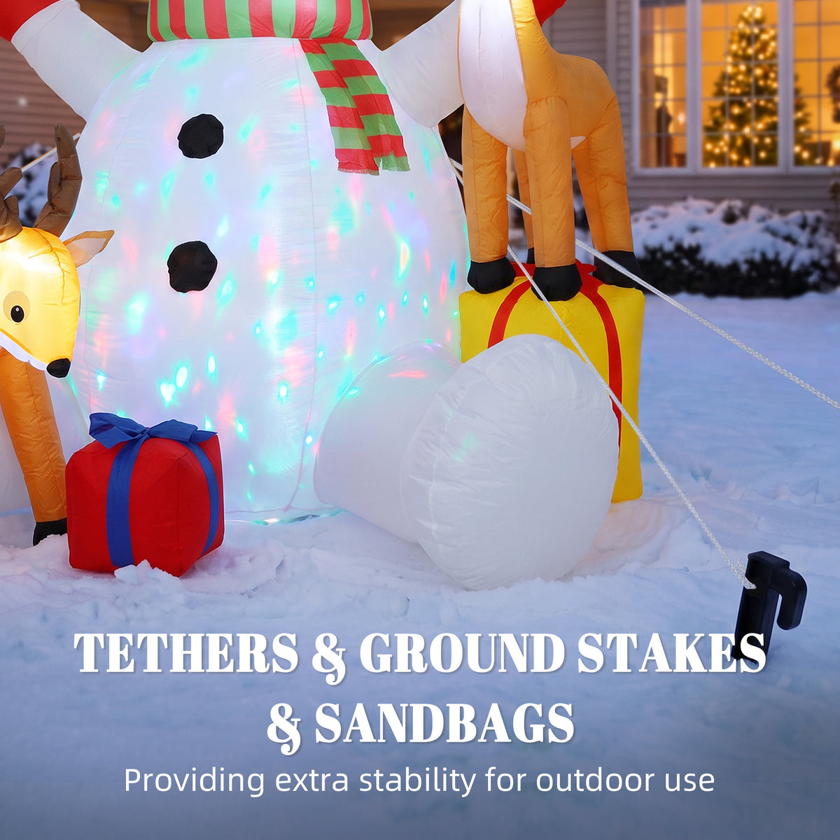 7ft Giant Christmas Inflatable Snowman with 2 Reindeer, Outdoor Blow Up Christmas Decoration with LEDs, Bag