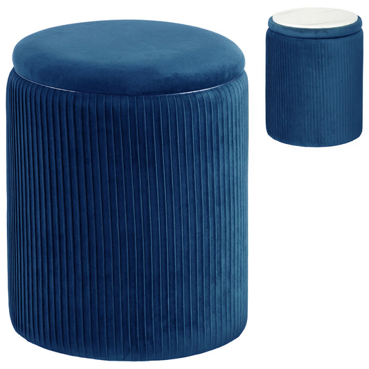 Storage Ottoman Modern Velvet Round Foot Stool for Living Room Bedroom 45 cm Blue