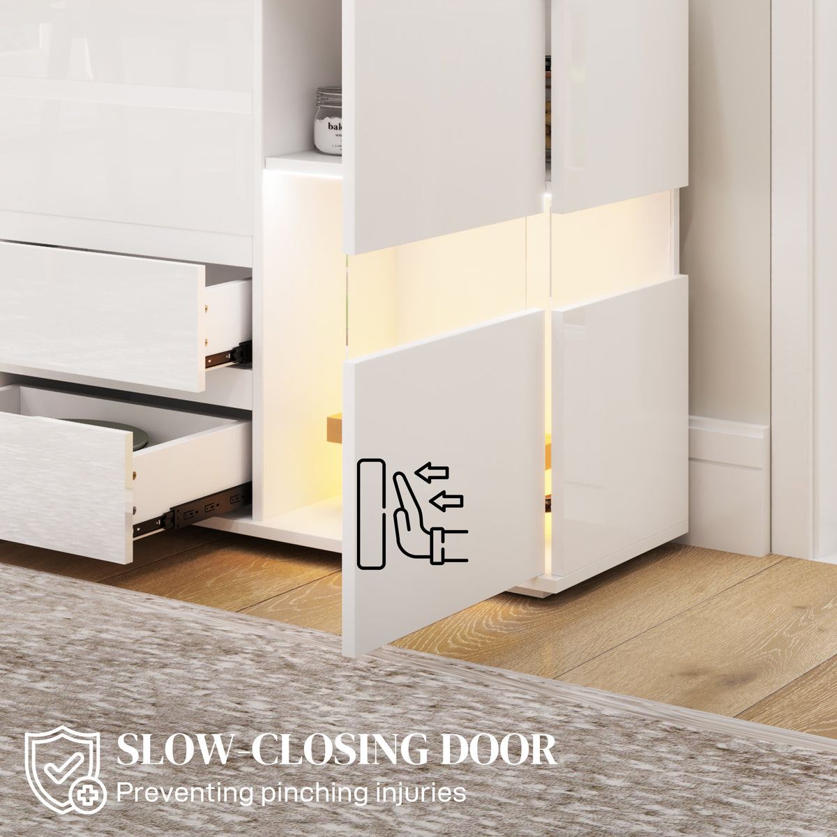 LED Light Sideboard - High Gloss White