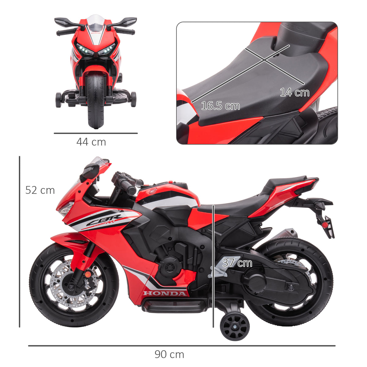 6V Honda Licensed Kids Motorcycle w/ Music, Training Wheels