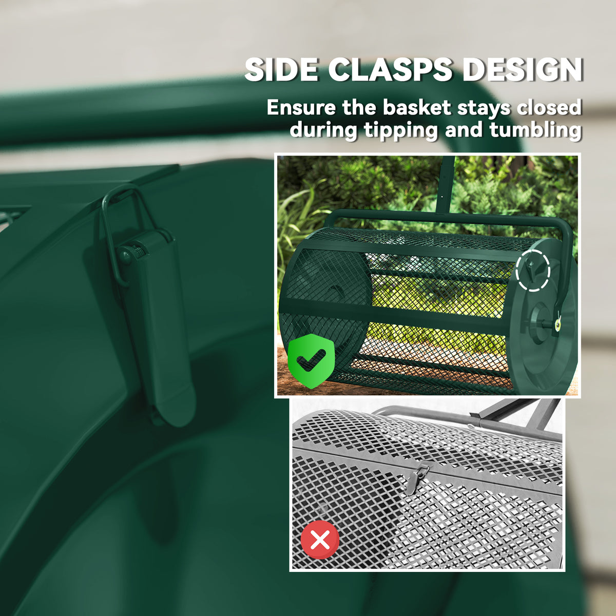 Compost Spreader, 24" Peat Moss Spreader with Height Adjustable T Shaped Handle and Metal Mesh Basket, Garden Spreader for Seeding, Spreading Manure
