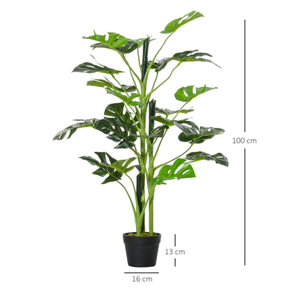 100cm/3.3FT Artificial Monstera Tree Decorative Cheese Plant 21 Leaves with Nursery Pot, Fake Tropical Palm Tree for Indoor Décor