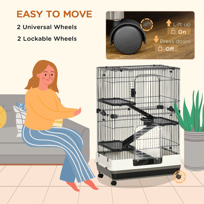 Four-Tier Small Animal Cage, for Bunnies, Ferrets, Chinchillas w/ Wheels, Tray - Black