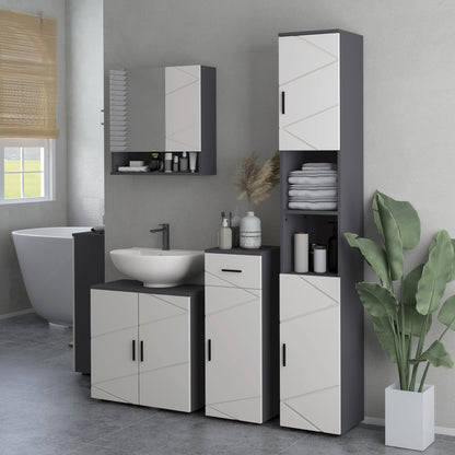 Line Embossed Tall Bathroom Storage Cabinet with Three-position Adjustable Shelves for Minimalist Style