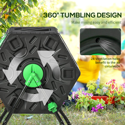 65L Garden Compost Bin, Single Chamber Rotating Composter, Compost Maker with 24 Ventilation Openings and Steel Legs