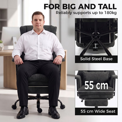 Office Chair, 180kg Heavy Duty Linen Computer Desk Chair with Lumbar Support, Wide Seat, Spring Cushion