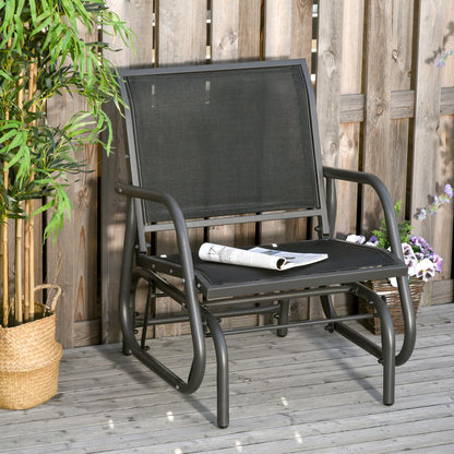Outdoor Garden Glider Chair, Metal Frame Single Armchair Swing Seater w/ Breath Mesh Fabric Seat, Curved Backrest, Armrests, for Living Room, Patio, Porch, Dark Grey