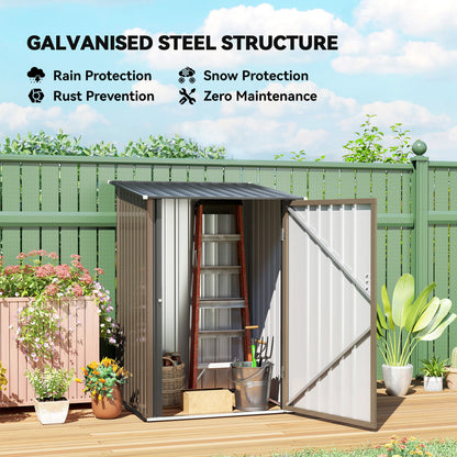 3.3 x 3.4ft Lean To Steel Garden Shed, with Locking Door - Brown