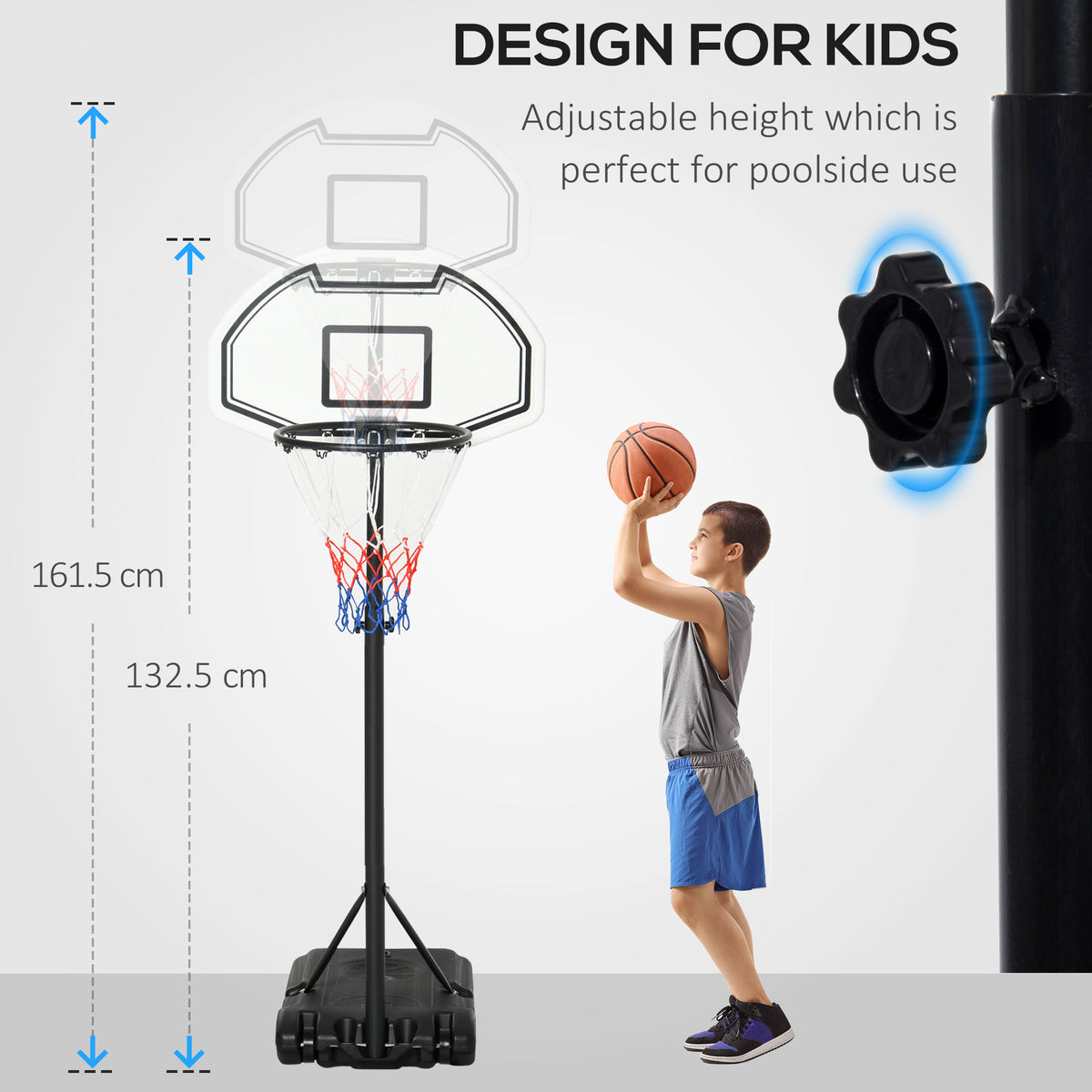 94-123cm Adjustable Height Basketball Hoop and Stand