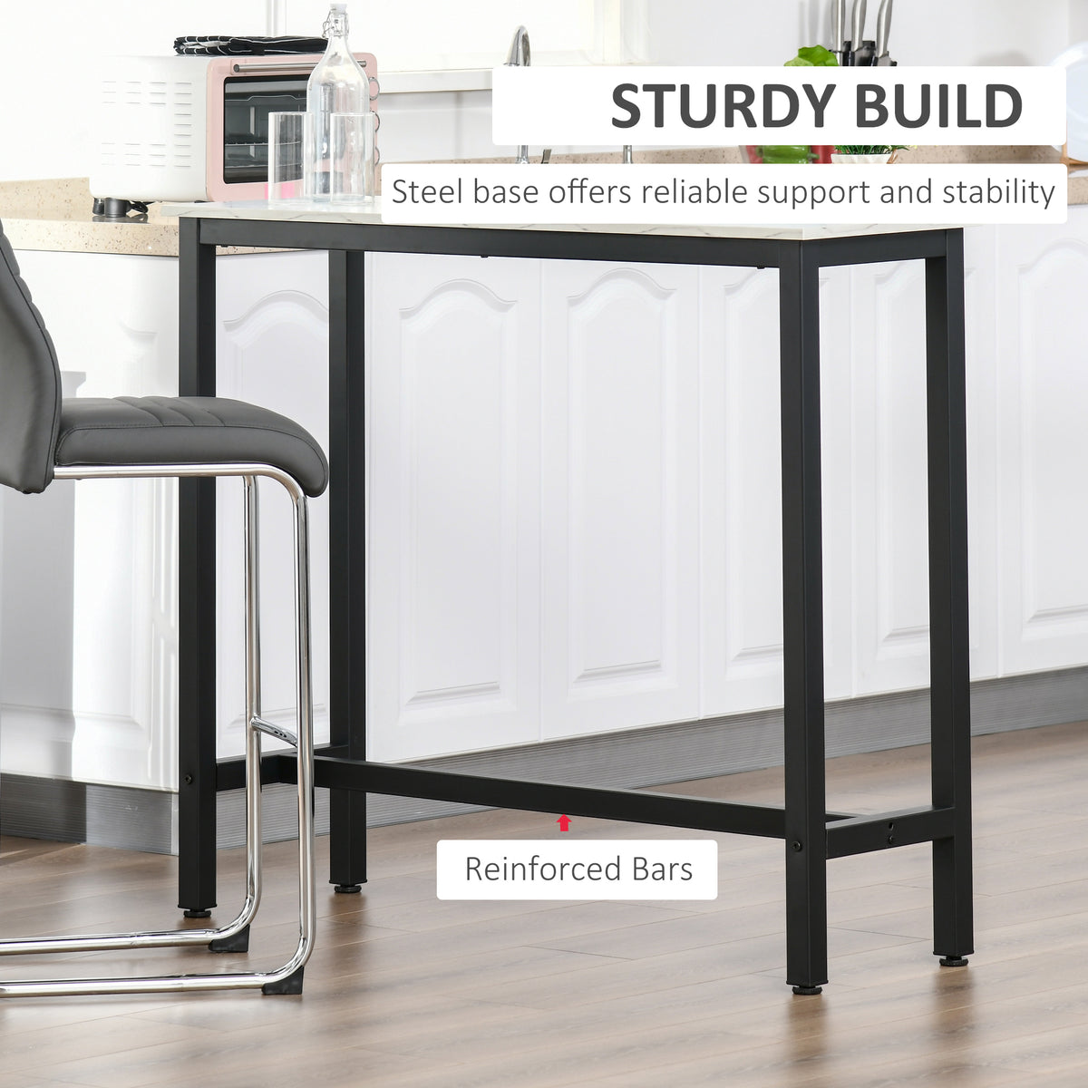 Rectangular Bar Table, Wood Effect Coffee Table for Small Space, Breakfast Dining, Kitchen, Industrial, White & Black